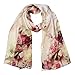 Wrapables® Luxurious 100% Charmeuse Silk Long Scarf with Hand Rolled Edges, Pink Peonies