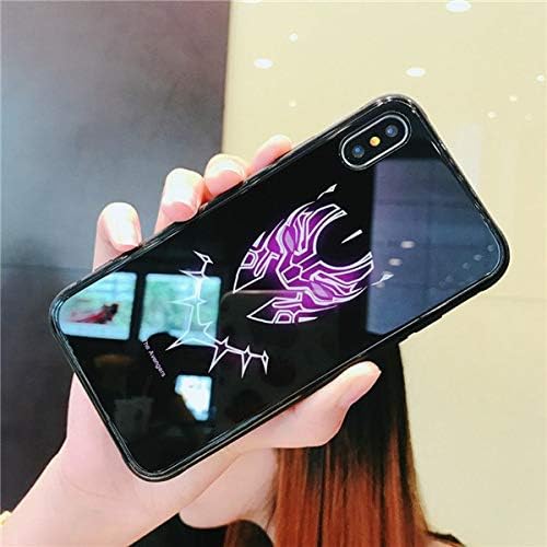 Marvel Avengers Batman Luminous Glass Case for iPhone 7 8 6 6s Plus X 10 Black Spiderman Iron Man Night Light Back Cover (Panther - for iPhone 8 Plus)