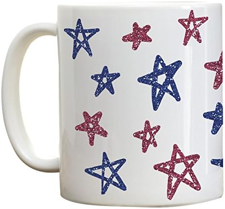 High Tide Mugs Red &amp; Blue Patriotic Glittery Star Coffee Mug, Great Gift for Fourth of July