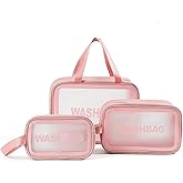 Miss or Miss Travel Wash Toiletry Bag for Women Men, Translucent Waterproof Makeup Cosmetic Bag Travel Organizer for Accessories, Toiletries,Set of 3,Pink