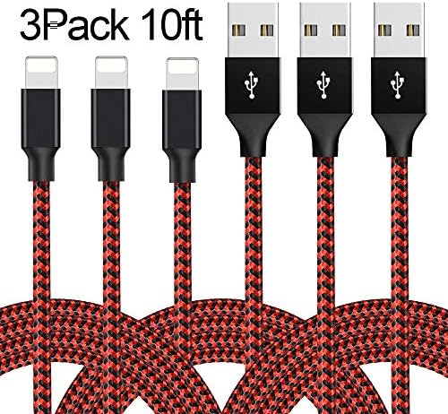 Lightning Cable, Iseason iPhone Charger Cables 3Pack 3×10FT to USB Syncing Data and Nylon Braided Cord Charger for iPhone X/8/8Plus/7/7Plus/6/6Plus/6s/6sPlus/5/5s/5c/SE and More