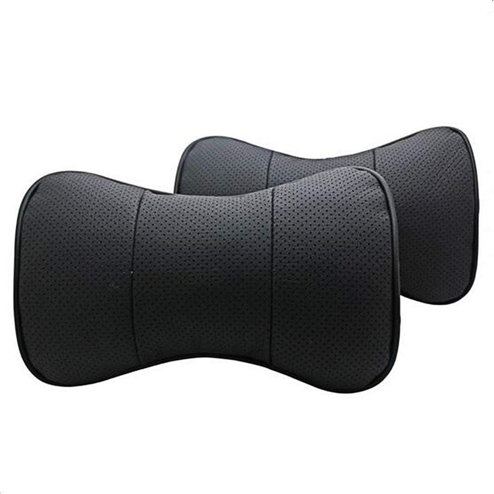 AutoSunShine Genuine Leather Bone-shape Car Seat Neck Rest Headrest Comfortable Pillow Cushion (Black)
