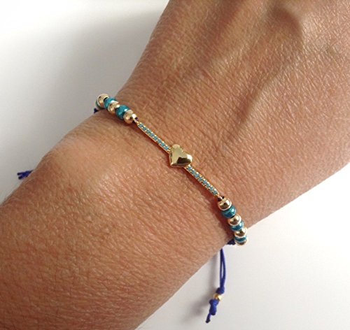 Valentines Bracelets for Women Adjustable Friendship Blue Heart Zirconia Connector