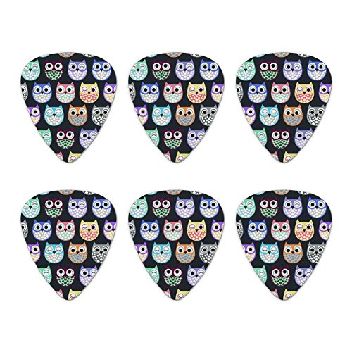 Colorful Owls Cute Pattern Novelty Guitar Picks Medium Gauge - Set of 6