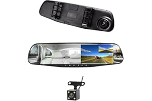 BEANGEL Car DVR Camera Dash Cam 4.5" inch Rear View Mirror Video Recroder Car Camera Dual Lens Cam Night Vision Front and Rear Back Up Reversing Security