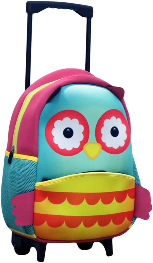 Castle Story Toddler Neoprene Backpack with Wheels or Kids Little Rolling Luggage for toddler boys and girls(Owl)