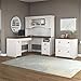 Bush Furniture Fairview L-Shape Wood Computer Desk Set with Hutch in Antique White