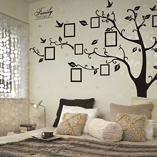 Large Family Tree Wall Decal,Black Picture Tree Wall Decor Sticker