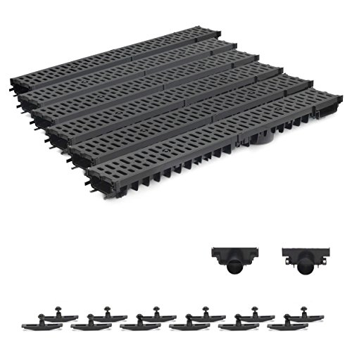 6m Entwässerungsrinne Terrassenrinne Stegrost Kunststoff komplett SET, System A15 70mm, Schwarz Classic, NEUHEIT Rinne…