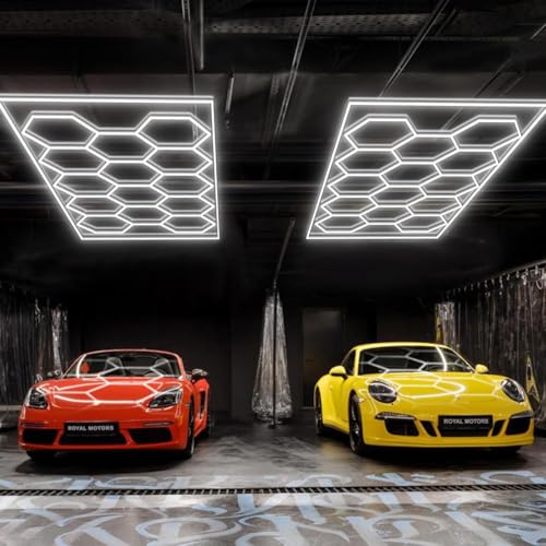 Luces Led Hexagonales, Luz Led Hexagonal para Garaje de 6500k, 14 Cuadrículas Luz Lámpara de Techo para Cochera, Gimnasio, Sala de Juegos, Almacén, Sótano, Tienda