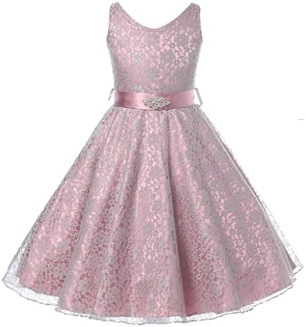 Hblld Lace V-Neck Flower Princess Girl Dress Size 14 Pink