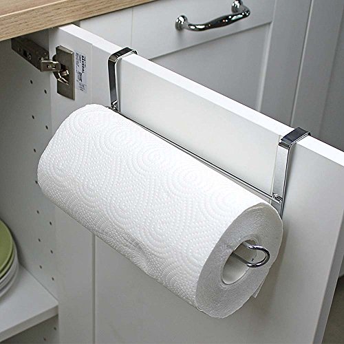 Stainless Steel Kitchen Paper Hanger, Under Cabinet Roll Towel Holder Tissue Hanger Organizer Rack for Kitchen Over Door