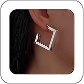 Vacaonio Bohemia Gold Square Hoop Earrings Geometric Hoop Earrings Hollow Square Dangle Drop Earrings Minimalist Chunky Square Earrings Square C Shape Earrings Jewelry for Women