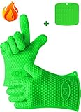 GM Kitchen, Silicone Oven Gloves, Heat Resistant + Pot Holder Mat For Grilling/ Baking/ Cooking/ Smoking / Oven/ Potholder, Best BBQ Grill Tool (2 Mitts + 1 Mat)