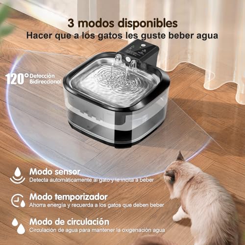 Fuente de Agua para Gato Inalámbrica, 4.5L Automática Bebedero para Gato y Perro con Acero Inoxidable Bandeja de Agua,Ultrasilencioso Fuente para Mascota de Gran Capacidad con Sensor de Movimiento