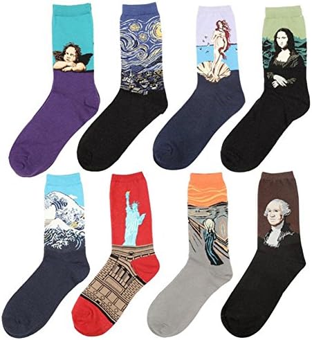 QWQHI Men's Art Patterned Casual Crew Socks 8-Pack