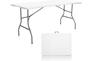 CAMP SOLUTIONS 6 FT Folding in Half Table, Plastic Portable Tables for Dining Parties Picnic Camping, Granite White