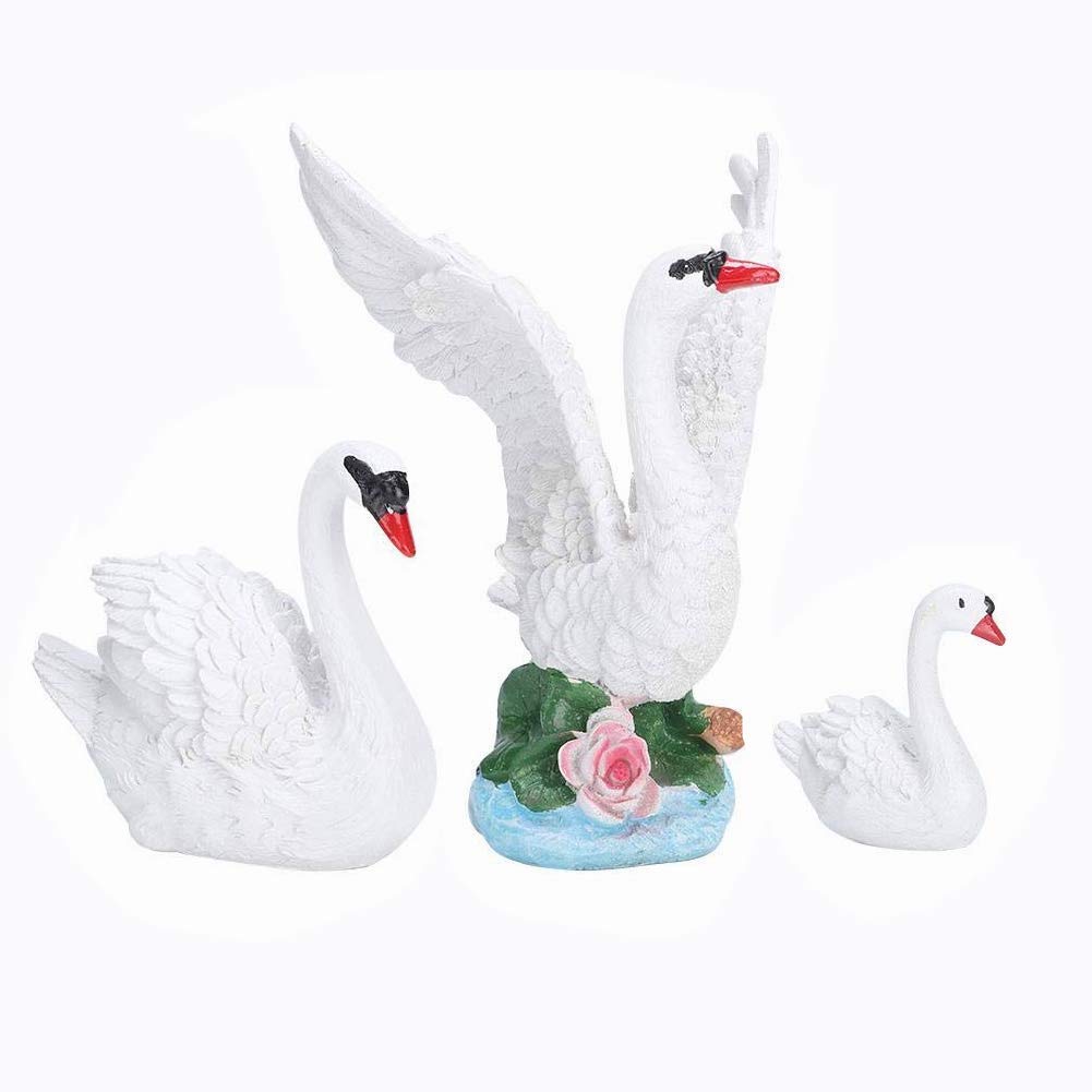 Fdit 3pcs Resin High Simulation White Swan Decoration Ornament Creative DIY Animal Ornament for Outdoor Lawn Garden Courtyard