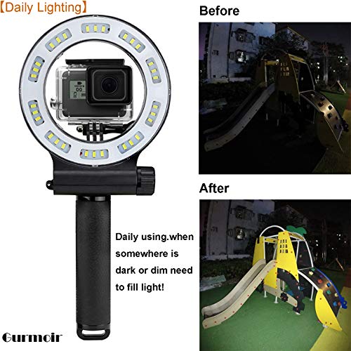 Gurmoir Waterproof Diving Light 40m Dive Underwater 1000 Lumen LED Flash Ring Light for GoPro Hero 7/Hero 6/5/HERO(2018)/5S/4/4S/3+ SJCAM YI and More Action Camera Scuba Diving(with Battery) - Thumbnail 4