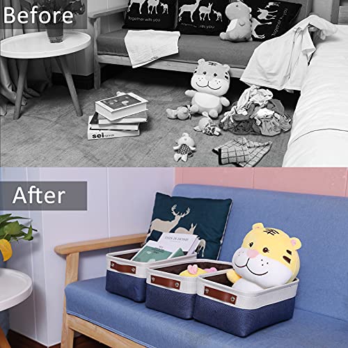 Storage Basket Bins [6 Pack] Decorative Baskets for Organizing, Canvas Storage Bin with Handles for Shelves, Toys, Office, Nursery, Navy Blue Cloth Baskets for Gifts Empty 11.8 x 7.8 x 5.1 inch