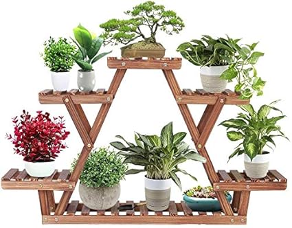 Dantawood Wood Plant Stand Triangular Plant Shelf Multi Tier Flower Display Holder Storage Rack 6 Pots for Indoor Outdoor Living Room Balcony Patio