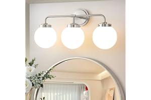Deyidn Bathroom Light Fixtures Over Mirror, Brushed Nickel Modern Vanity Lights with Milk White Glass Globe Shades 3-Light Farmhouse Wall Sconce Lighting