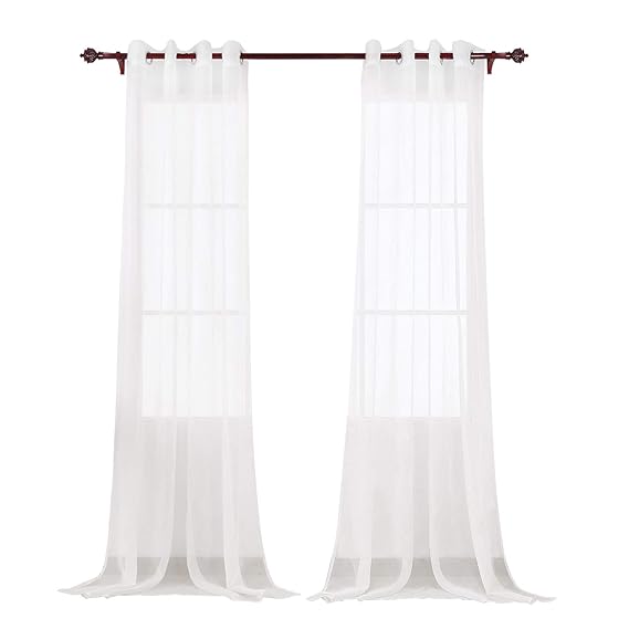 Deconovo 2er Set Vorhang Transparent Gardinen Wohnzimmer Voile Vorhang Ösenvorhang 245x140 cm Weiß 2er Set