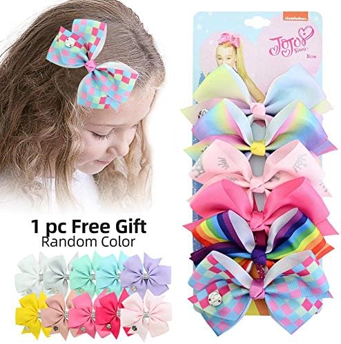 6pcs/Set 5 Inches JOJO Siwa Bows Hair Bows Alligator Clips for Girls Unicorn Grosgrain Ribbon Hair Barrettes Accessories for Toddler Kids