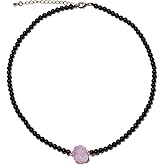 Xfoxstal Simple Raw Amethyst Beaded Necklace Spiritual Protection Choker 4mm Gemstones and Crystals Necklaces for Women