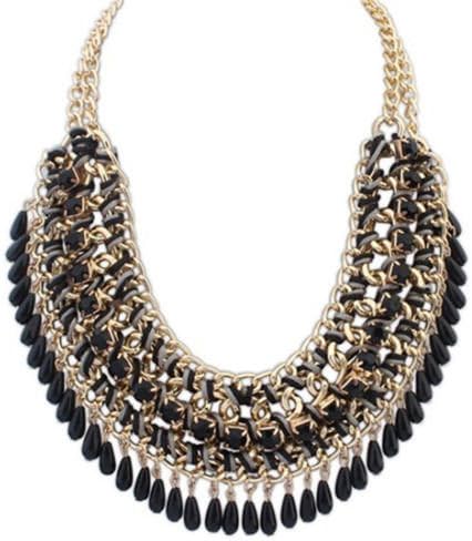 Women Fashion Jewelry Pendant Chain Crystal Choker Chunky Statement Bib Necklace Black