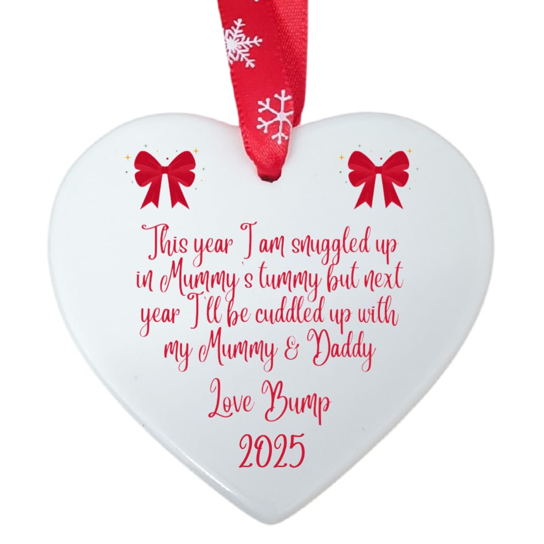Second Ave Baby Bump Christmas White Ceramic Hanging Heart Christmas Xmas Tree Decoration Bauble
