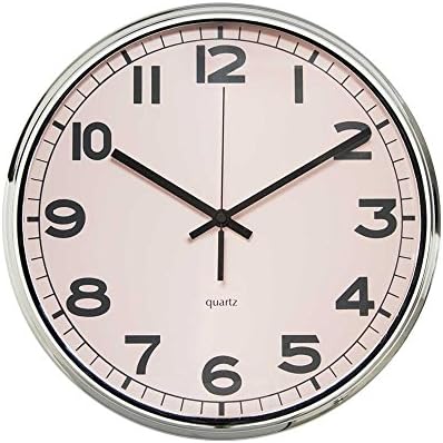 Modern Pastel Retro Curved Face Design 12” Non-Ticking Sweep Silent Wall Clock with Silver Chrome Finished Frame (Rosie Pink)