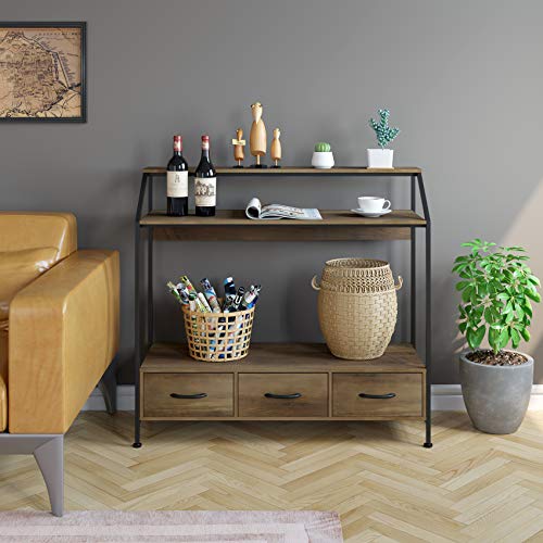 HOMECHO Tall Console Table with Fabric Drawers, Entryway Table with