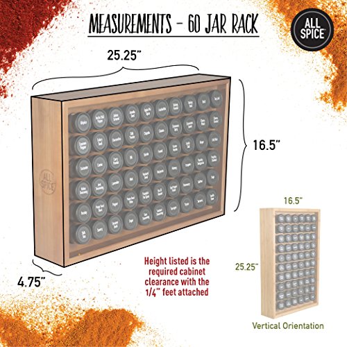 AllSpice Wooden Spice Rack, Includes 60 4oz Jars- Walnut