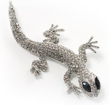 Sparkling Crystal Lizard Brooch, silver, white / ivory, iridescent - Image 5