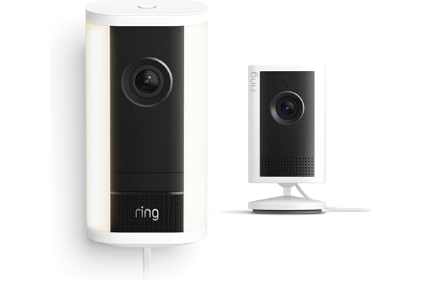Ring Spotlight Cam Pro, Plug-In (Newest Model), White with Indoor Cam Plus (Newest Model), White
