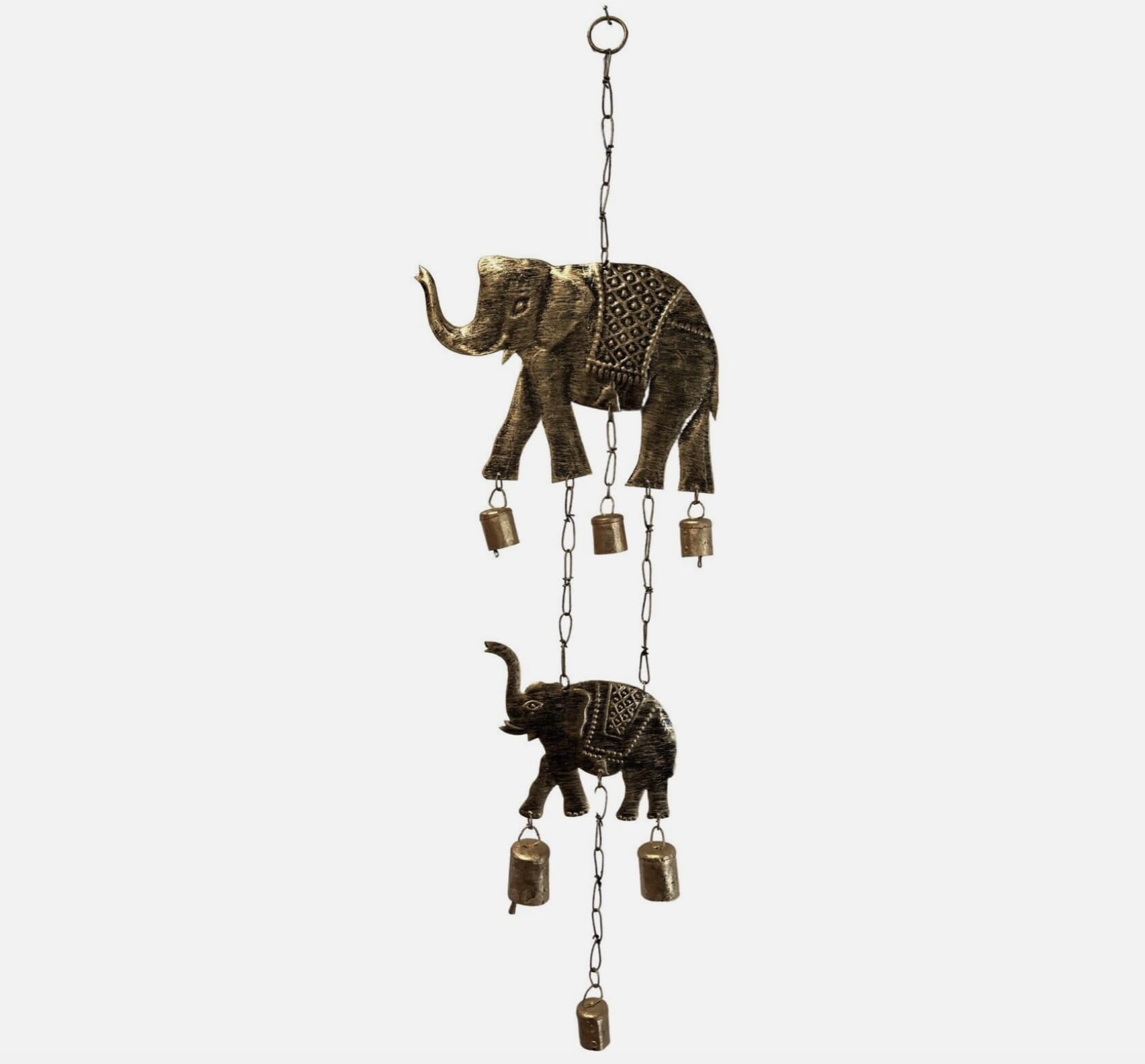 Elephant Mother and Baby Wind Chime Wallhanging Mobile With Bells 23 x 75 cms