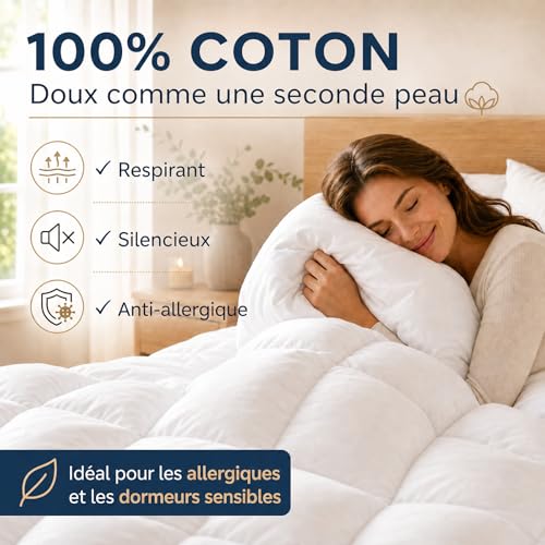 Yalamila Couette 200x200 4 Saisons | pour lit 2 Personnes | Couette Plumes & Duvet d'oie |100% Coton | Édredon Ultra Douce et Gonflant | Certifiée Oeko-Tex | Lavable en Machine，Blanc