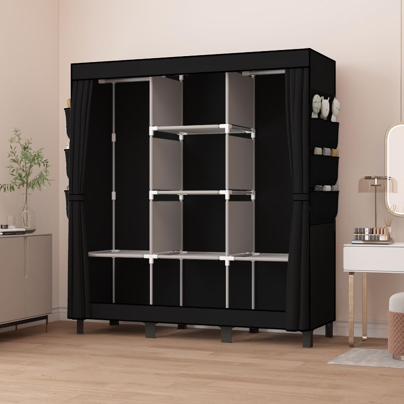 lishbie Portable Wardrobe, Bedroom Wardrobe, Clothes Storage Box, Hanging, Suitable for Bedrooms, Dorms and Rental Homes