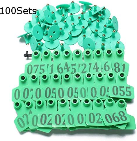 AE Market 100Sets Green Animals Cattle Goat Pig Sheep Use Ear Number Tag Livestock Tags Labels