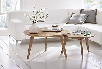 Massivmoebel24de Stockholm Couchtisch Rund 70cm Kernbuche Massiv