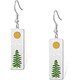 Mountain Earrings Stainless Steel Mountain Dangle Drop Earrings with Tree Pattern Outdoor Enthusiast Jewelry Gifts for Hikers, Campers, Climbers and Nature Lovers