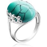 HAIXIAN S925 Sterling Silver Flower Lace Gemstone Ring for Women