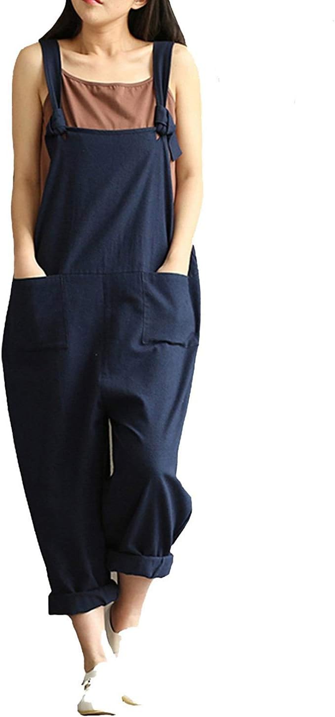 Aedvoouer Women's Jumpsuits Overalls Plus Size Wide Leg Loose Cotton Linen Baggy Bib Pants