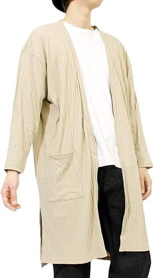 Amazon ロング カーディガン メンズ 薄手 テレコ素材 オーバーサイズ ガウン コーディガン L ベージュ カーディガン 通販