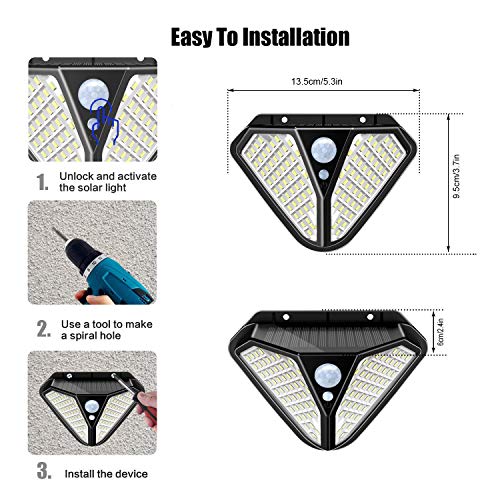 Solar Lights Outdoor Motion Sensor, 102LED Solar Security Lights 270° Wide Angle Solar Powered Panel Lights IP65 Waterproof Wall Lights for Garden, Patio Yard, Deck Garage, Fence, 3 Modes (2 Pack) - Thumbnail 6