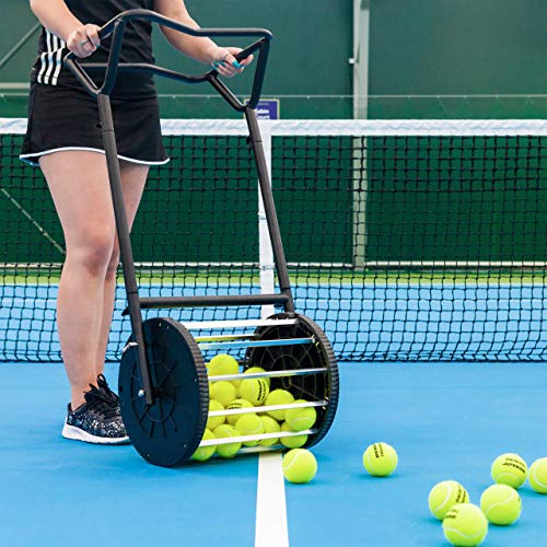 Vermont Tennis Ball Roller Mower & Hopper - 85 Ball Capacity Pickup Hopper with Lockable Lid