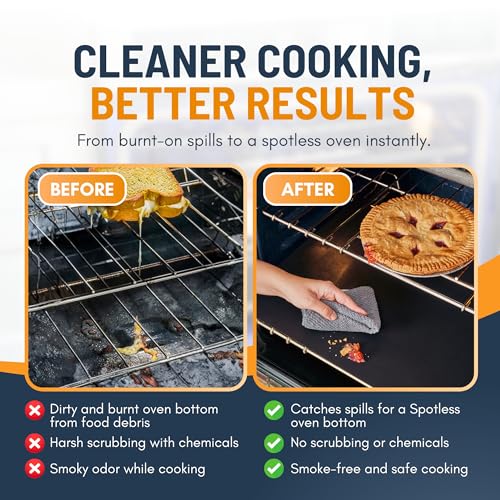 Oven Liners for Bottom of Oven - 2 Pack Large Heavy Duty Mats, 17”x25” Non-Stick Reusable Liner for Electric, Gas, Toaster Ovens, Grills - BPA & PFOA Free Kitchen Accessory to Keep Oven Clean (Black)