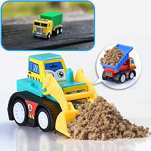 Sanlebi Construction Vehicles Toy Set with PlayMat Mini Pull Back Cars Model Trucks Play for Children Kids Toddlers Boys Birthday Cake Topper , Pack of 9 - Thumbnail 2