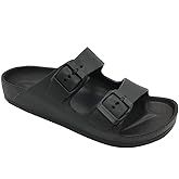 FUNKYMONKEY Men's Comfort Slides Double Buckle Adjustable EVA Flat Sandals